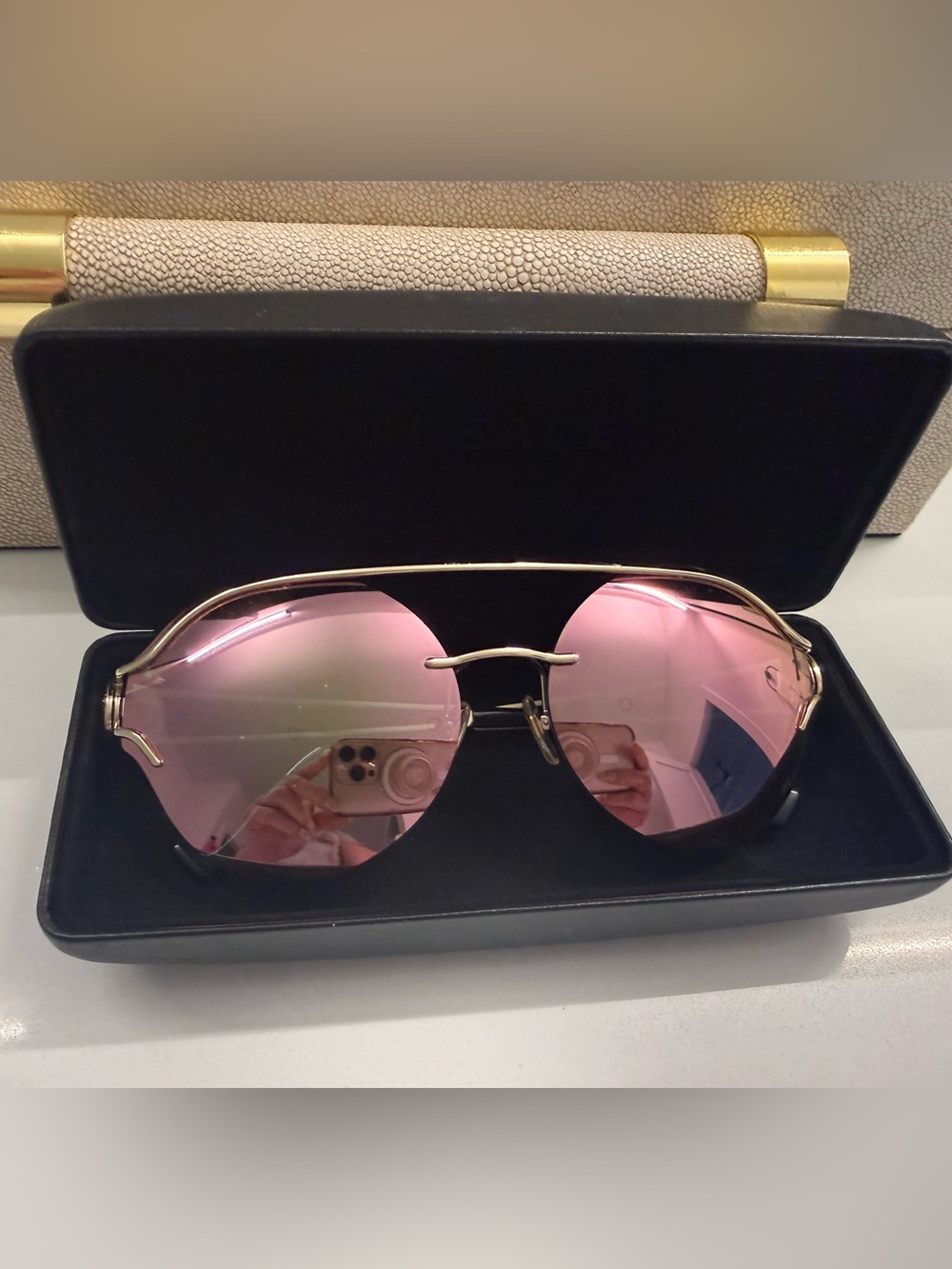 Rare Versace VE2184 Medusa Rimless Gold Frame Pink Mirror Sunglasses
